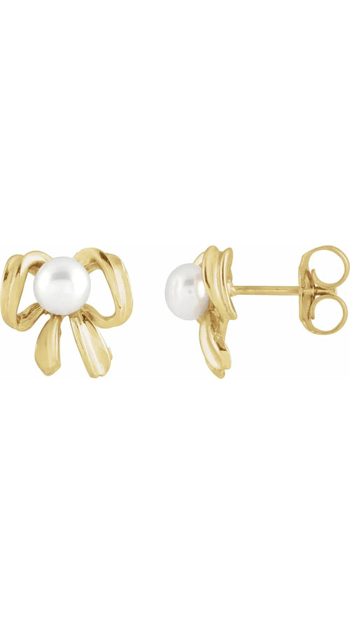 14K Yellow Cultured White Freshwater Pearl Earrings