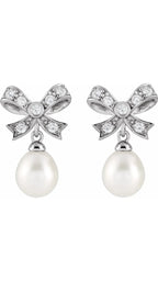 Sterling Silver Cultured White Freshwater Pearl & 3/8 CTW Natural Diamond Earrings