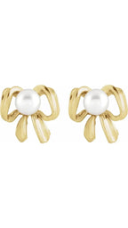 14K Yellow Cultured White Freshwater Pearl Earrings