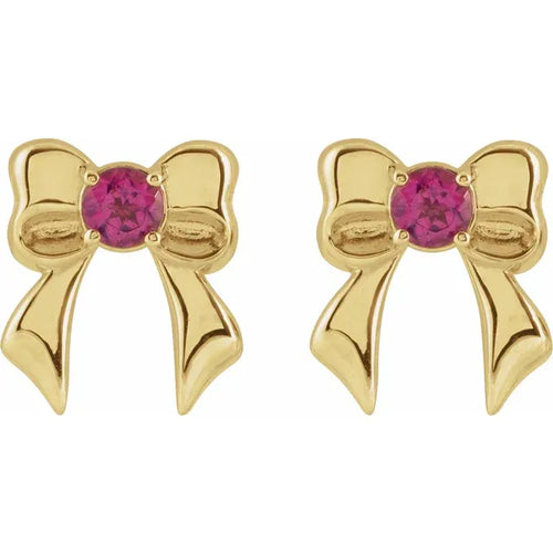 14K Yellow Natural Pink Tourmaline Bow Stud Earrings