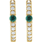 14K Yellow Natural Emerald & 1/8 CTW Natural Diamond 13.6 mm Hoop Earring