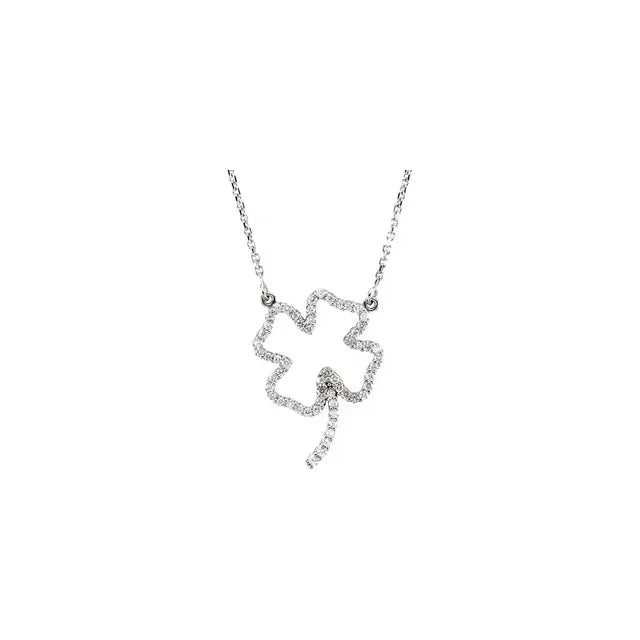 14K White 1/4 CTW Natural Diamond Four-Leaf Clover 16" Necklace
