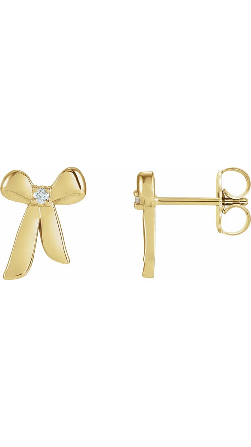 14K Yellow .03 CTW Natural Diamond Bow Earrings