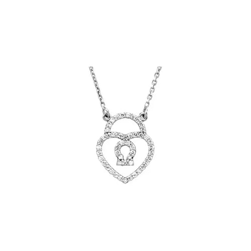 14K White 1/4 CTW Natural Diamond Heart Padlock 16" Necklace