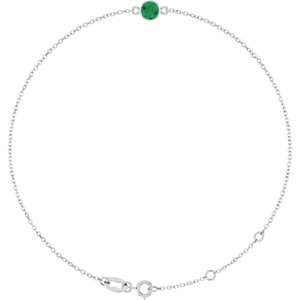 14K White Natural Emerald 6 1/2-7 1/2" Bracelet