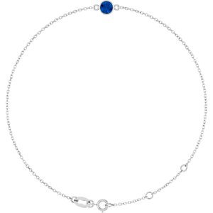14K White Natural Blue Sapphire 6 1/2-7 1/2" Bracelet