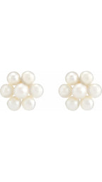 14K White Cultured White Freshwater Pearl Flower Earrings