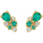 14K Yellow Lab-Grown Emerald & 1/10 CTW Lab-Grown Diamond Cluster Earrings
