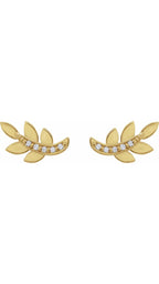 14K Yellow .07 CTW Natural Diamond Leaf Earrings