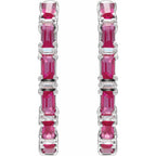 14K White Natural Ruby & 1 1/4 Natural Diamond Hoop Earrings