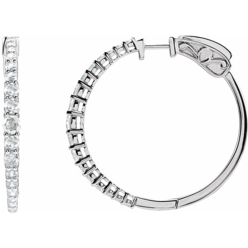 14K White 1 1/3 CTW Lab-Grown Diamond 30 mm Hoop Earrings