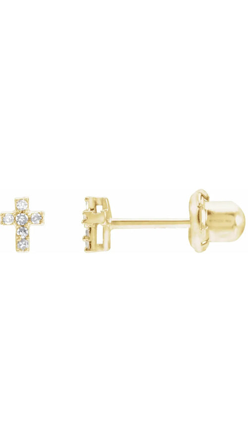 14K Yellow .02 CTW Natural Diamond Inverness® Cross Piercing Earrings
