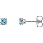 14K White 4 mm Natural Aquamarine Stud Earrings