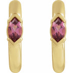 14K Yellow Natural Pink Tourmaline Hoop Earrings