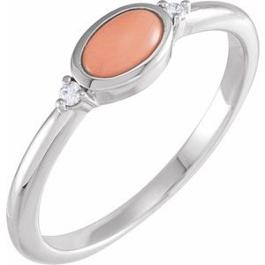 14K White Natural Pink Coral & .03 CTW Natural Diamond Ring