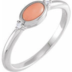 Sterling Silver Natural Pink Coral & .03 CTW Natural Diamond Ring