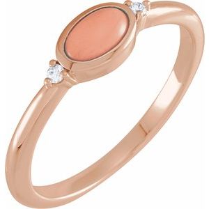 14K Rose Natural Pink Coral & .03 CTW Natural Diamond Ring