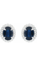 14K White Natural Blue Sapphire & 1/2 CTW Natural Diamond Double Halo-Style Earrings