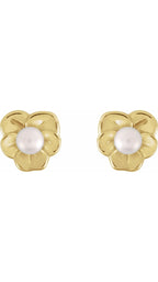 14K Yellow Cultured Seed Pearl Floral Earrings