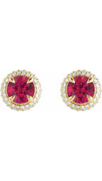 14K Yellow Lab-Grown Ruby & 1/2 CTW Lab-Grown Diamond Halo-Style Earrings