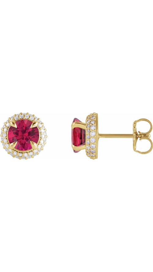 14K Yellow Lab-Grown Ruby & 1/2 CTW Lab-Grown Diamond Halo-Style Earrings