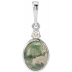Sterling Silver 8x6 mm Natural Moss Agate & .03 CTW Natural Diamond Pendant