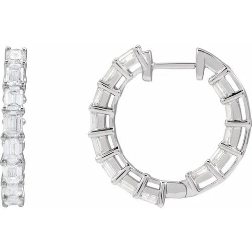 14K White Gold 3 CTW Natural Diamond Inside-Outside Hoop Earrings