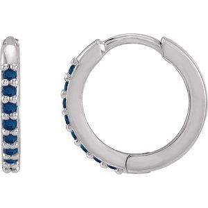 Sterling Silver Lab-Grown Blue Sapphire Hinged 12.5 mm Hoop Earrings