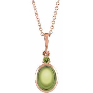 14K Rose 6x4 mm Natural Peridot 16-18" Necklace
