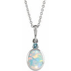 Platinum 8x6 mm Lab-Grown White Opal & Natural London Blue Topaz 16-18" Necklace