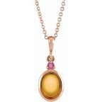 14K Rose 6x4 mm Natural Citrine & Natural Pink Tourmaline 16-18" Necklace