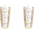 14K Yellow Cultured White Freshwater Pearl & 1/4 CTW Natural Diamond Hoop Earrings