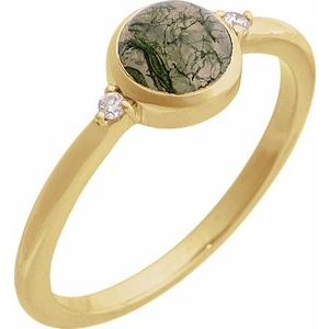 14K Yellow Natural Moss Agate & .03 CTW Natural Diamond Ring