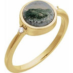 14K Yellow Natural Moss Agate & .03 CTW Natural Diamond Ring