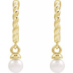 14K Yellow Cultured White Freshwater Pearl Rope Hoop Earrings
