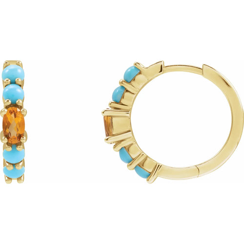 14K Yellow Natural Citrine Huggie 19.6 mm Hoop Earrings