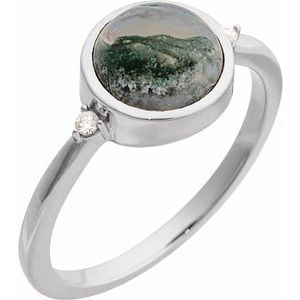 Sterling Silver Natural Moss Agate & .03 CTW Natural Diamond Ring
