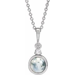 Sterling Silver 6 mm Natural Moss Agate & .03 CTW Natural Diamond 16-18" Necklace