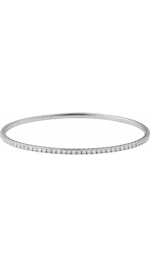 14K White Gold 1 CTW Natural Diamond Flexible Bangle Bracelet