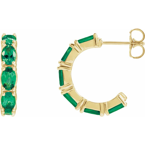 14K Yellow Natural Emerald Hoop Earrings