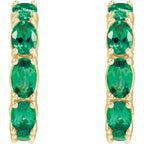 14K Yellow Natural Emerald Hoop Earrings