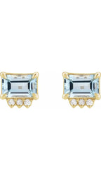 14K Yellow Natural Sky Blue Topaz & .05 CTW Natural Diamond Stud Earrings