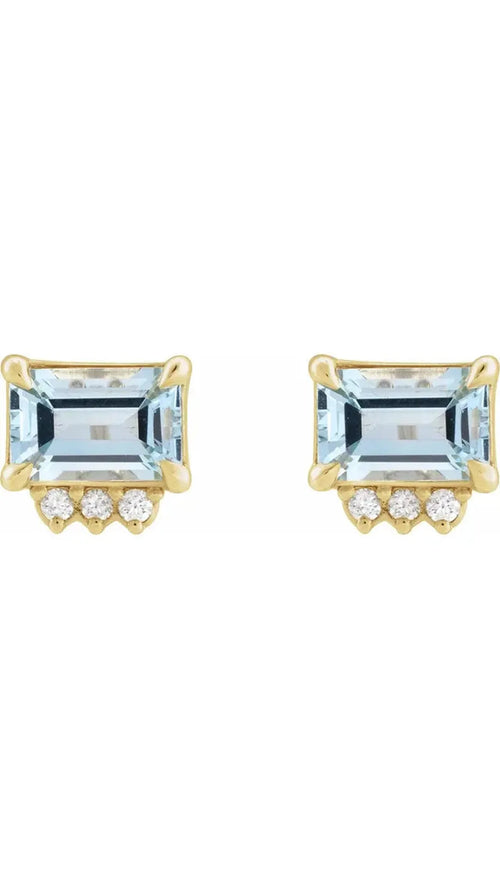 14K Yellow Natural Sky Blue Topaz & .05 CTW Natural Diamond Stud Earrings