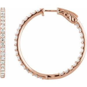 14K Rose 5 CTW Natural Diamond Inside-Outside 41.5 mm Hinged Hoop Earrings
