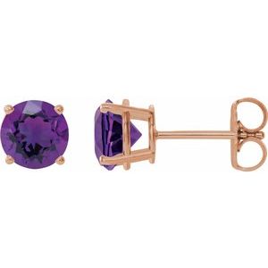 14K Rose 7 mm Natural Amethyst Stud Earrings