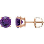14K Rose 7 mm Natural Amethyst Stud Earrings