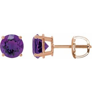 14K Rose 7 mm Natural Amethyst Stud Earrings