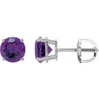 14K White 6 mm Natural Amethyst Stud Earrings