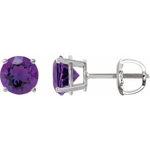 Sterling Silver 8 mm Natural Amethyst Stud Earrings