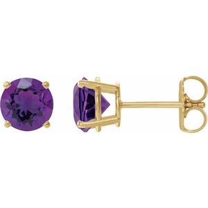 14K Yellow 7 mm Natural Amethyst Stud Earrings